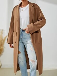 SHEIN LUNE Áo khoác ngoài nữ Túi Chia màu trơn Thanh lịch - Màu Khaki - Xem 5