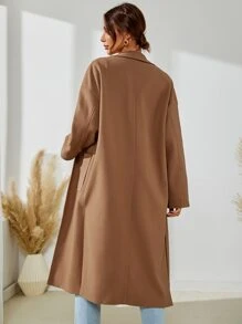 SHEIN LUNE Áo khoác ngoài nữ Túi Chia màu trơn Thanh lịch - Màu Khaki - Xem 2