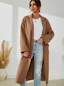 SHEIN LUNE Áo khoác ngoài nữ Túi Chia màu trơn Thanh lịch - Màu Khaki - Xem 6