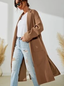 SHEIN LUNE Áo khoác ngoài nữ Túi Chia màu trơn Thanh lịch - Màu Khaki - Xem 3