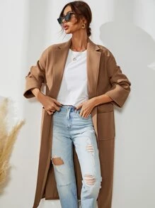 SHEIN LUNE Áo khoác ngoài nữ Túi Chia màu trơn Thanh lịch - Màu Khaki - Xem 7