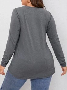 SHEIN LUNE Camiseta unicolor de cuello V - Gris - Ver 2