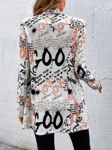 SHEIN LUNE Áo khoác  âu phục nữ Nút Lá thư Giải trí - Nhiều màu - Xem 3