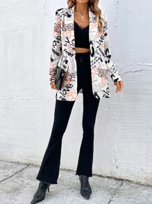 SHEIN LUNE Áo khoác  âu phục nữ Nút Lá thư Giải trí - Nhiều màu - Xem 6