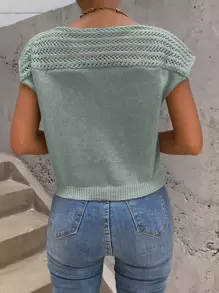 SHEIN LUNE Áo dệt kim nữ màu trơn Giải trí - Màu xanh Bạc hà - Xem 2