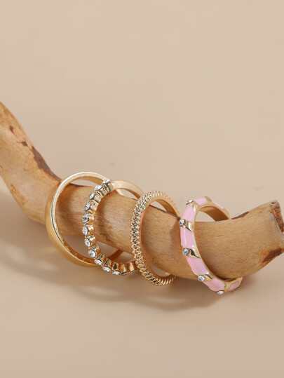 4枚锌合金镶嵌氧化锆戒指，欧美风格油滴竹节指节戒指