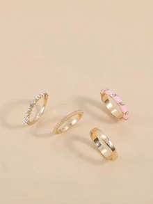 4枚锌合金镶嵌氧化锆戒指，欧美风格油滴竹节指节戒指 - 彩色 - 查看 2