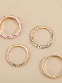 4枚锌合金镶嵌氧化锆戒指，欧美风格油滴竹节指节戒指 - 彩色 - 查看 5