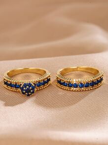 2pcs Cubic Zirconia Decor Ring - Royal Blue - View 2
