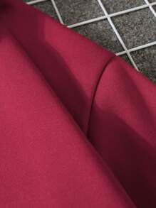 SHEIN EZwear Heart Print Kangaroo Pocket Drawstring Thermal Hoodie - Burgundy - View 3