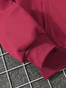 SHEIN EZwear Heart Print Kangaroo Pocket Drawstring Thermal Hoodie - Burgundy - View 7