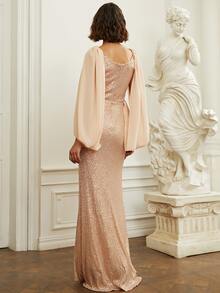 Missord Cloak Sleeve Sequin Formal Dress - Champagne - View 2