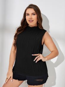 SHEIN Frenchy Plus Mock Neck Tank Top - Black - View 3
