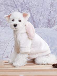 PETSIN 兔耳朵設計寵物長毛絨連帽衫 - 白色 - 查看 1