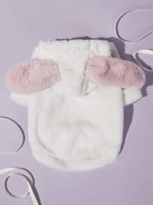 PETSIN 兔耳朵設計寵物長毛絨連帽衫 - 白色 - 查看 3