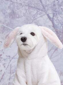 PETSIN 兔耳朵設計寵物長毛絨連帽衫 - 白色 - 查看 5