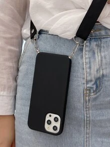 斜挎手机壳 纯色手机壳 带挂绳 兼容 iPhone 11、iPhone 13、iPhone 14 Pro Max - 黑色 - 查看 1