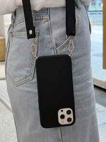 斜挎手机壳 纯色手机壳 带挂绳 兼容 iPhone 11、iPhone 13、iPhone 14 Pro Max - 黑色 - 查看 2