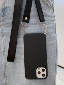 斜挎手机壳 纯色手机壳 带挂绳 兼容 iPhone 11、iPhone 13、iPhone 14 Pro Max - 黑色 - 查看 3