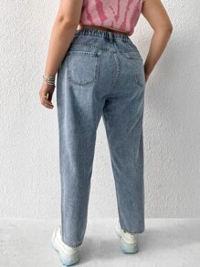 SHEIN EZwear Plus High Waist Mom Fit Jeans - Light Wash - View 2