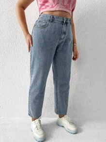 SHEIN EZwear Plus High Waist Mom Fit Jeans - Light Wash - View 4