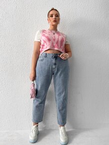 SHEIN EZwear Plus High Waist Mom Fit Jeans - Light Wash - View 5