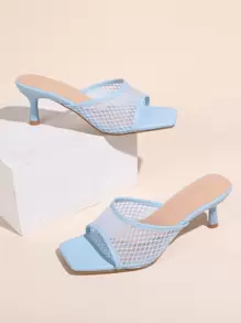 Sandalias de tacón de aguja con panel de malla para mujer, sandalias de tacón de verano a la moda