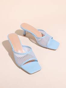 Sandalias de tacón de aguja con panel de malla para mujer, sandalias de tacón de verano a la moda