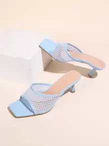 Sandalias de tacón de aguja con panel de malla para mujer, sandalias de tacón de verano a la moda