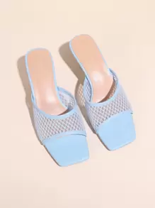 Sandalias de tacón de aguja con panel de malla para mujer, sandalias de tacón de verano a la moda