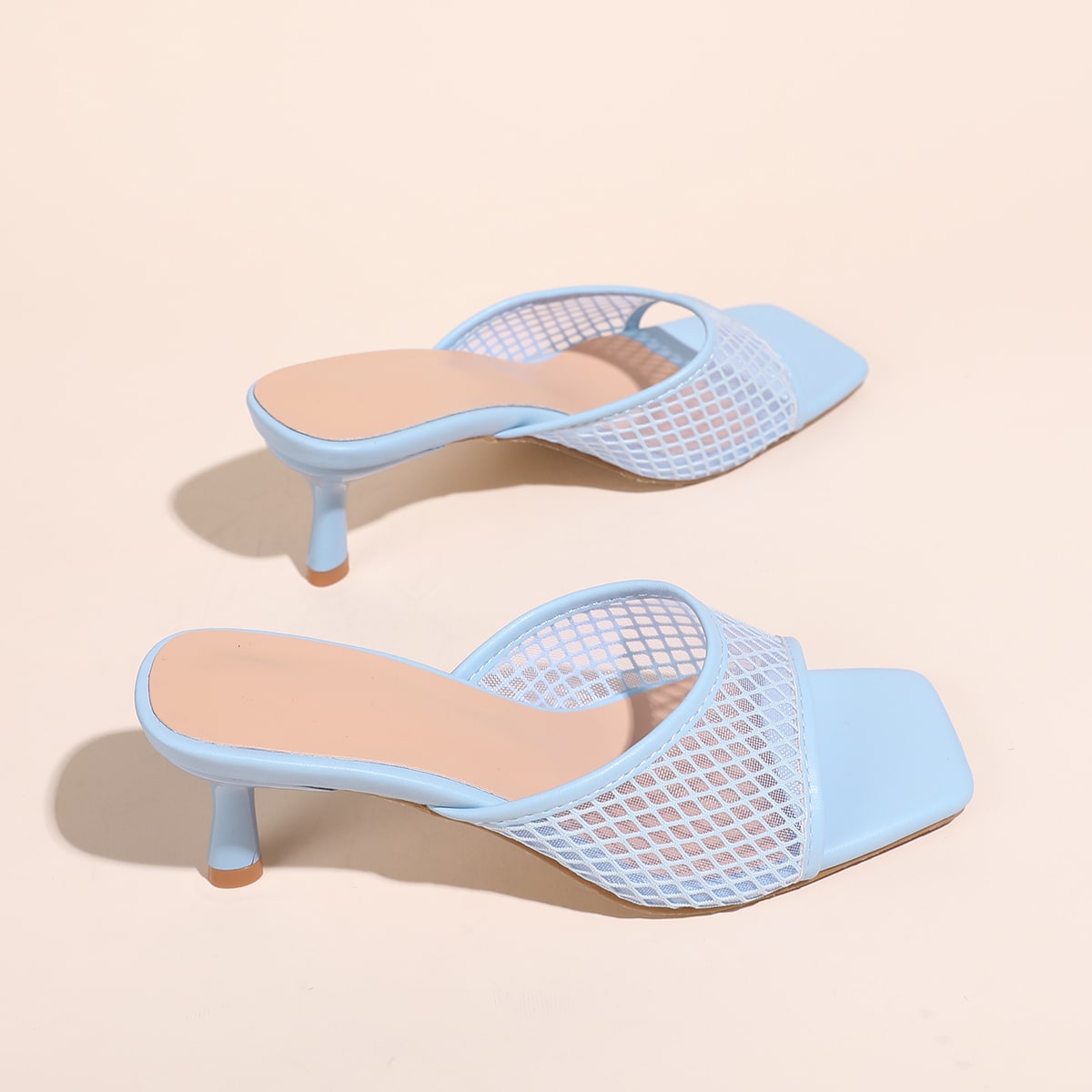 Sandalias de tacón de aguja con panel de malla para mujer, sandalias de tacón de verano a la moda