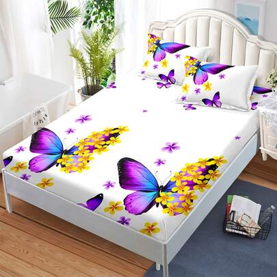 花和蝴蝶印花床笠套裝不附內芯