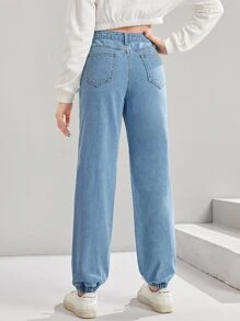 SHEIN Teen Girls Slant Pocket Ripped Cut Out Jogger Jeans - Light Wash - View 2