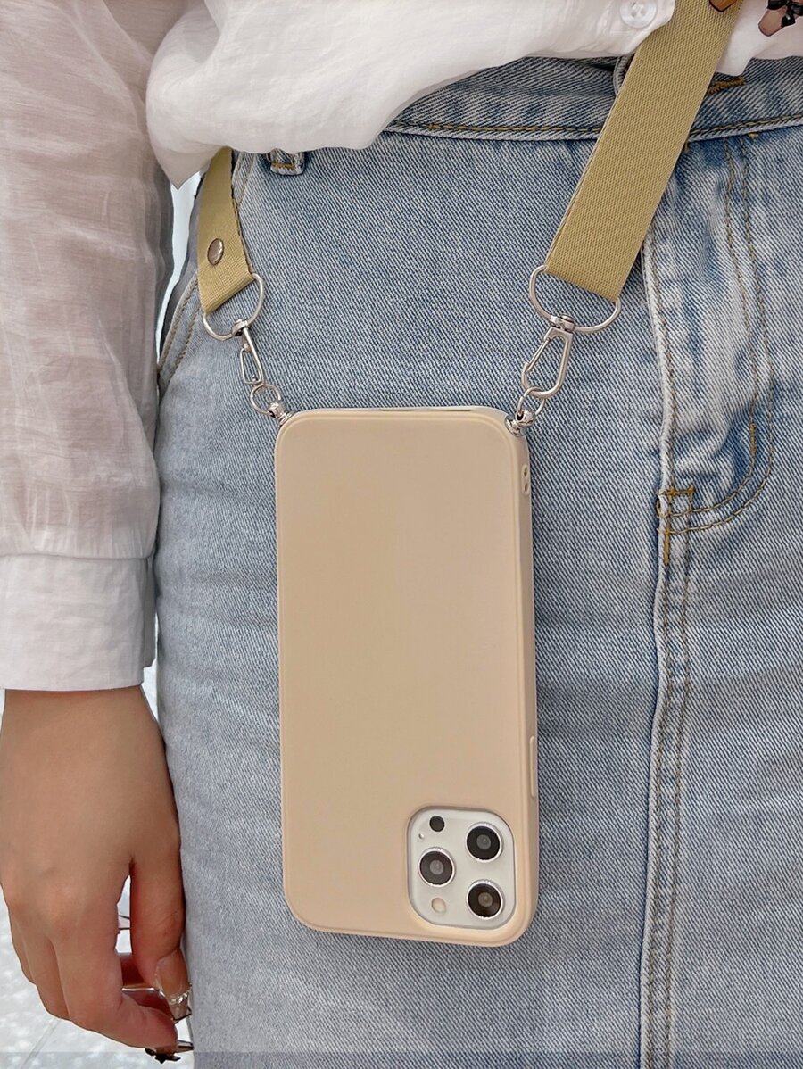 素色手機殼附帶繩子 - 卡其色 - 查看 1