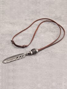 Men Feather Charm Long Necklace, For Jewelry Gift And Party - Antique Silver - View 3