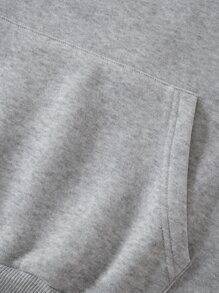 SHEIN EZwear Heart & Letter Graphic Kangaroo Pocket Drawstring Thermal Hoodie - Light Grey - View 5