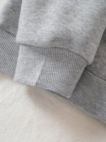 SHEIN EZwear Letter Graphic Kangaroo Pocket Drawstring Thermal Lined Hoodie - Grey - View 5