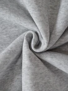 SHEIN EZwear Letter Graphic Kangaroo Pocket Drawstring Thermal Lined Hoodie - Grey - View 7