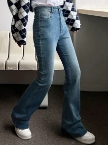 DAZY Raw Trim Bootcut Leg Jeans - Dark Wash - View 2