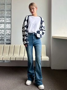 DAZY Raw Trim Bootcut Leg Jeans - Dark Wash - View 4