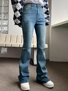 DAZY Raw Trim Bootcut Leg Jeans - Dark Wash - View 5