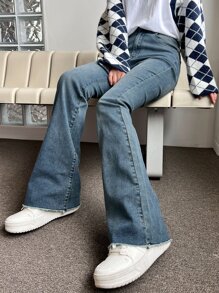 DAZY Raw Trim Bootcut Leg Jeans - Dark Wash - View 7