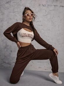 SHEIN Unity 超短版套頭衫和字母圖案背心上衣