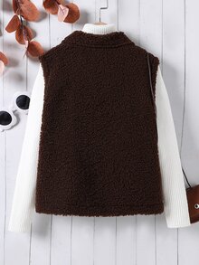 Girls Flap Pocket Teddy Vest Jacket Without Jumper - Chocolate Brown - View 2
