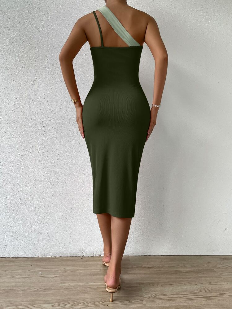 Chiquease Two Tone Cut Out One Shoulder Asymmetrical Hem Dress Maxi Women  Outfit | SHEIN USA