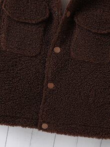 Girls Flap Pocket Teddy Vest Jacket Without Jumper - Chocolate Brown - View 3