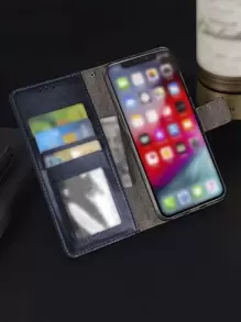 三合一手机支架、手机壳和卡槽，国际版，非国内版 - 藏蓝色 - 查看 3