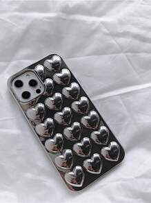 Funda de teléfono con decoración de corazón, compatible con iPhone 11, iPhone 13 y iPhone 14 Pro Max - Plateado - Ver 2