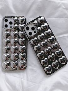 Funda de teléfono con decoración de corazón, compatible con iPhone 11, iPhone 13 y iPhone 14 Pro Max - Plateado - Ver 3