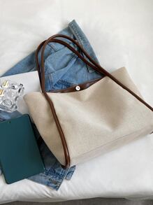 1 件女士拼色单肩手提包，宽敞的设计，时尚通勤、学校、办公室和休闲装，秋冬季